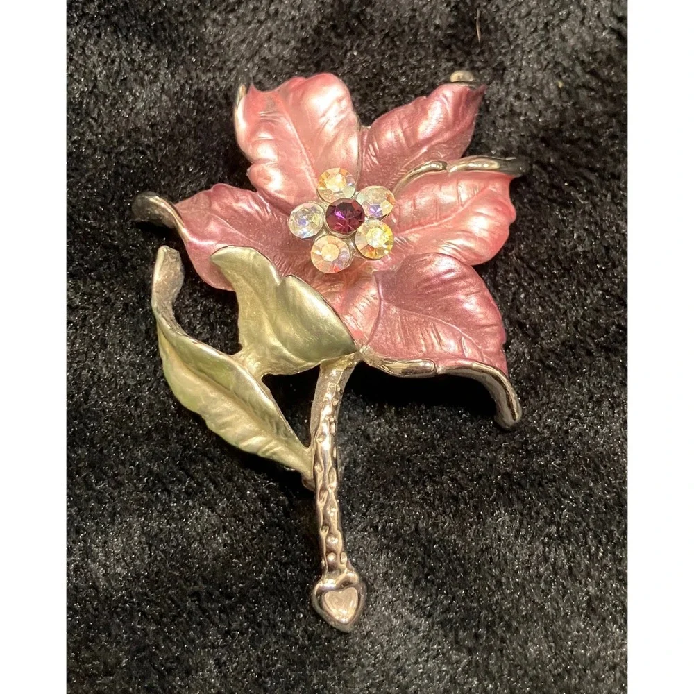 Floral Brooch Lot Women Multicolor Enamel Rhinestone Crystal 5pc